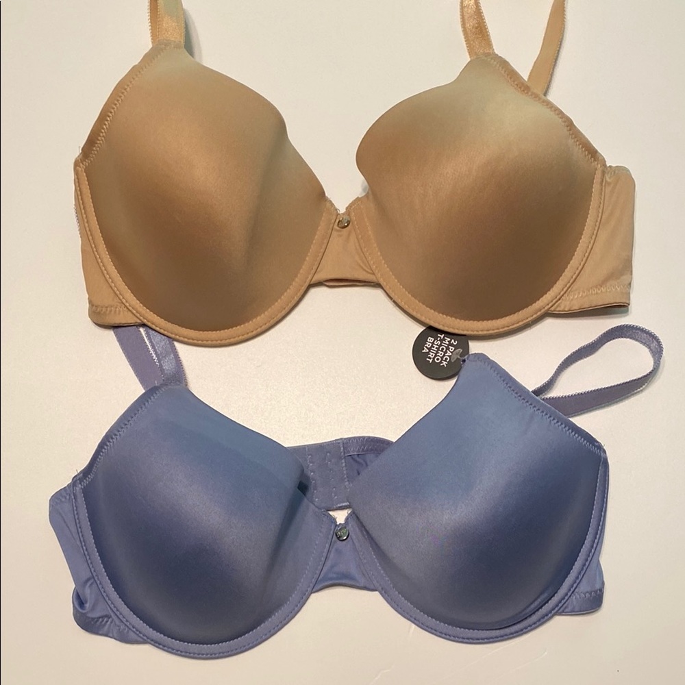 Women's Jones New York signature micro T-shirt Bra Set Tan and Blue size 38D NWT